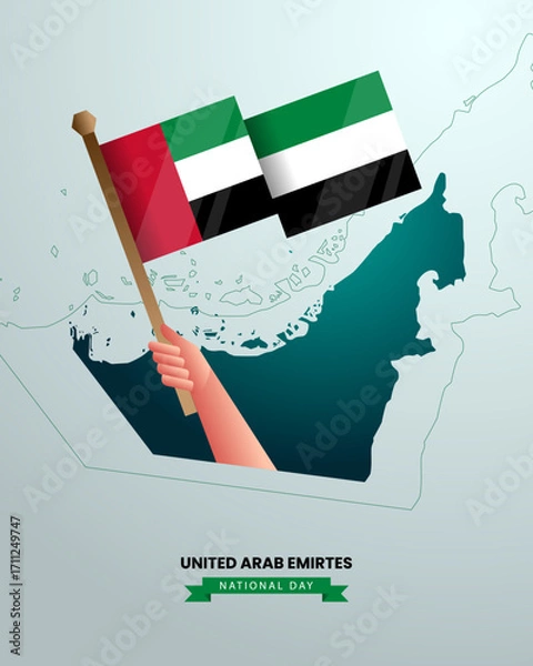 Fototapeta United arab emirates national day with flag and map