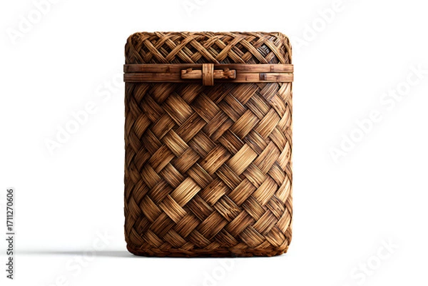 Fototapeta Traditional Thai Kratib Sticky Rice Box with Bamboo Weave Pattern Isolated on Transparent Background.png