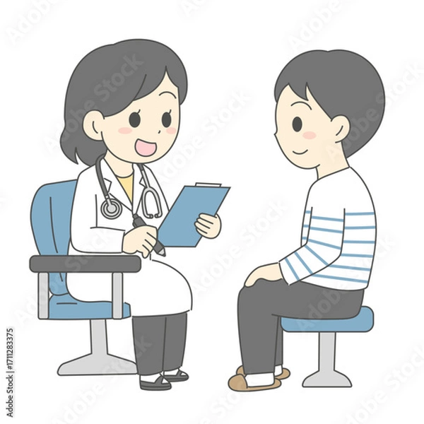 Fototapeta 女性医師から問診を受ける男性