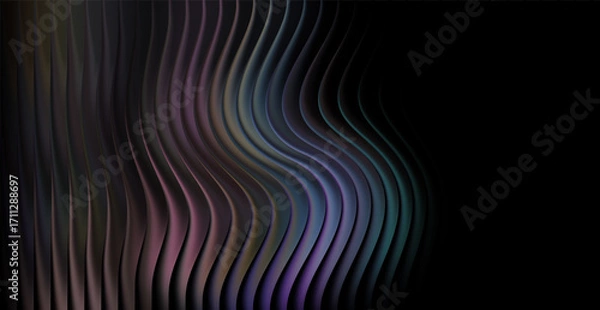 Fototapeta Abstract wavy lines with cool color gradient on black