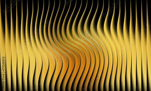 Fototapeta Golden abstract background with wavy vertical lines and shadows