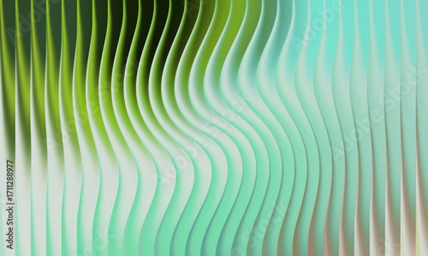 Fototapeta Abstract wavy green and teal background with vertical lines