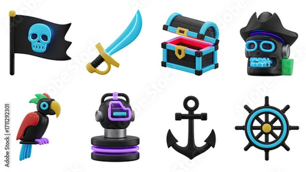 Obraz Pirate Adventure and Nautical Elements 3D Renderings for Creative Projects and Design