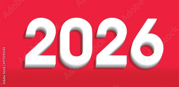 Fototapeta The year 2026 is rendered in white with a shadow on a red background