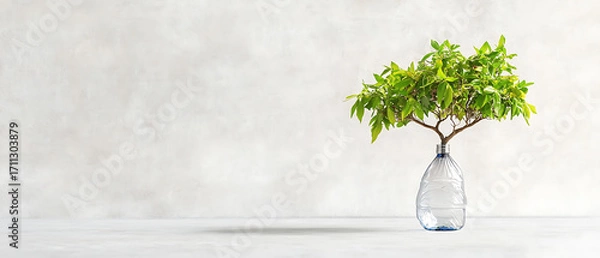 Fototapeta recycling and nature themes: photos of trees sprouting from waste, Earth held above trash, and green initiatives with ample blank spaces for environmental messages.