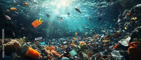 Fototapeta recycling and nature themes: photos of trees sprouting from waste, Earth held above trash, and green initiatives with ample blank spaces for environmental messages.
