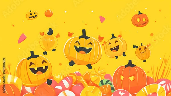 Fototapeta Adorable Halloween-themed background design, ideal for creating playful and festive backdrops or wallpapers.