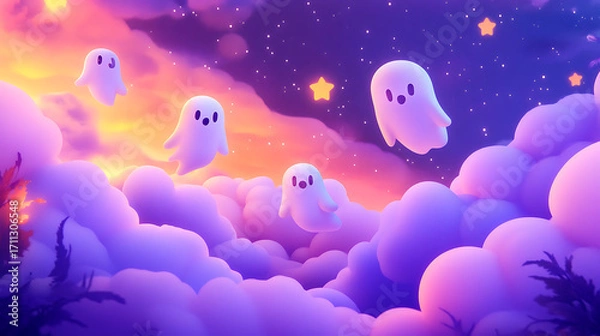 Fototapeta Adorable Halloween-themed background design, ideal for creating playful and festive backdrops or wallpapers.