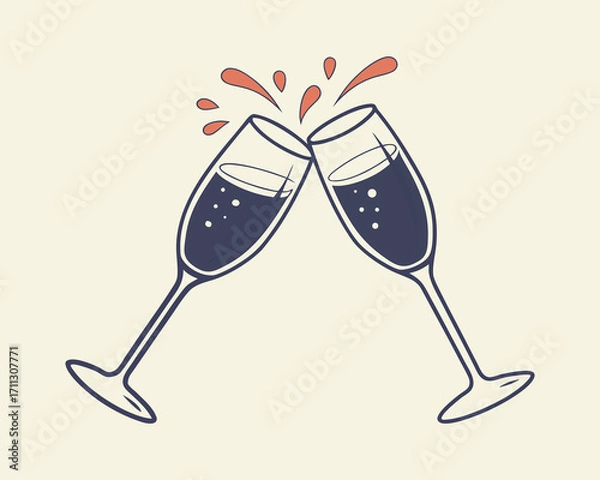 Fototapeta Two champagne glasses clinking with dark liquid and red splashes