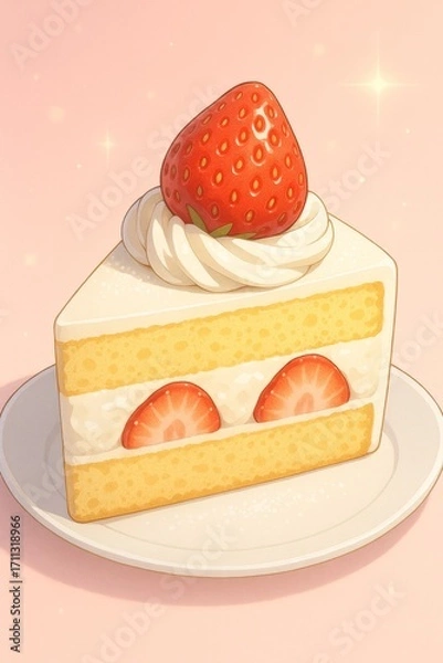 Fototapeta Delightful Strawberry Cake with Whipped Cream and Fresh Strawberries on a Pink Background