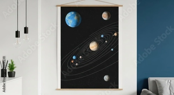 Obraz Solar System Planet Art Hanging on Wall in Modern Interior Setting