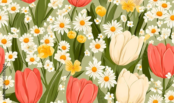 Fototapeta Floral or leaf pattern background suitable for wallpaper, fabric, or decorative design. Soft colors and natural style, ideal for digital and print use.