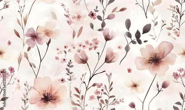 Fototapeta Floral or leaf pattern background suitable for wallpaper, fabric, or decorative design. Soft colors and natural style, ideal for digital and print use.