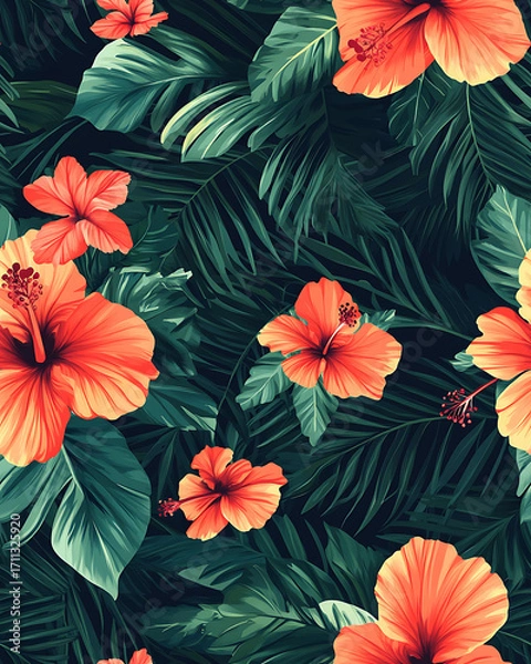 Fototapeta Floral or leaf pattern background suitable for wallpaper, fabric, or decorative design. Soft colors and natural style, ideal for digital and print use.