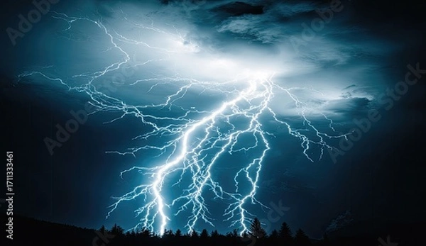Obraz Powerful lightning strikes against a dark sky