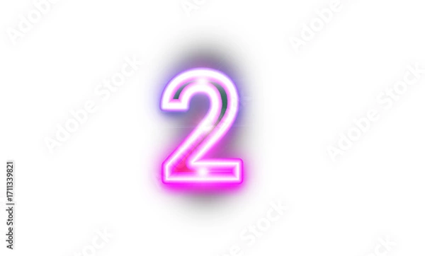 Fototapeta Neon Number 2 PNG, Glowing Countdown Digit Transparent, Luminous Pink Neon Style, Retro Countdown Party Number