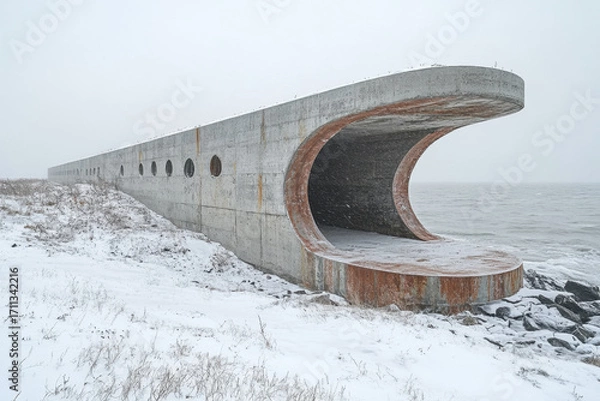 Fototapeta Concrete structure on lake shore.