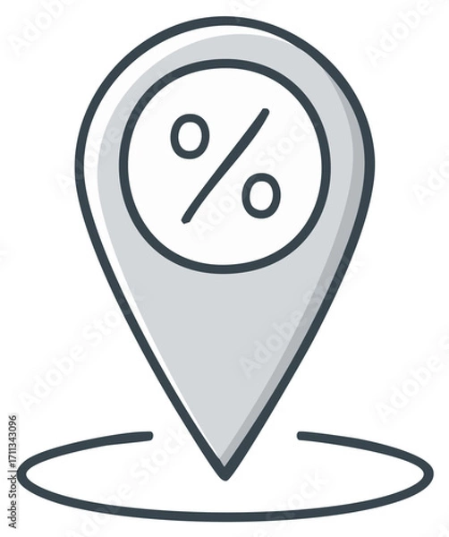 Fototapeta Illustration of a gray location pin with a percentage symbol inside a circle, business and financial theme