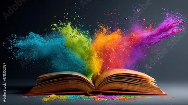 Fototapeta Colorful powder bursts from open book