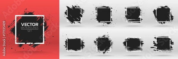 Fototapeta Zestaw tła grunge. Pędzel czarną farbą na kwadratową ramkę Ilustracji wektorowych