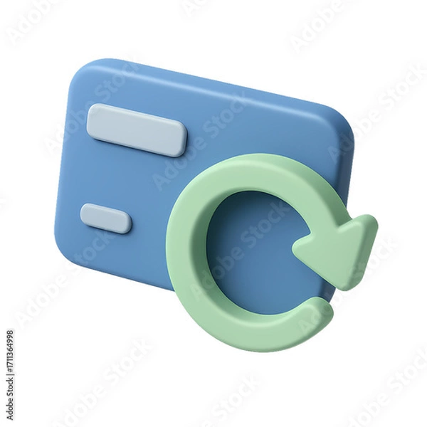 Fototapeta 3D rendered credit card with circular refresh symbol, indicating renewal or update.