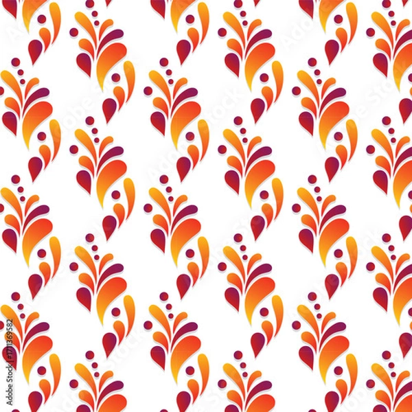 Fototapeta Ornamental Orange and Burgundy Floral Decorative Design Seamless Repeating Pattern