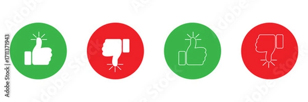 Fototapeta Thumbs up and thumbs down icon. like and dislike symbol. thumbs up and down. vector illustration. Eps 10.
