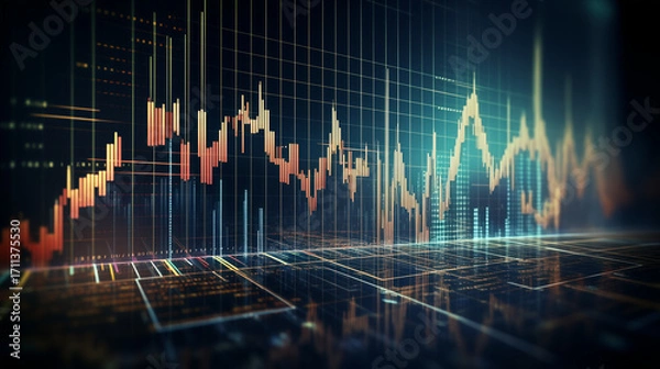 Fototapeta Stock Market Chart Analysis: Financial Data Visualization of Price Trends & Investment Strategies in Digital Art Style for Trading Insights