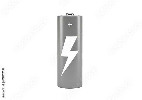 Fototapeta Silver battery with white lightning bolt isolated on transparent background