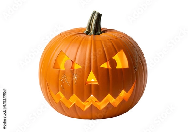 Fototapeta Carved halloween jack o lantern isolated on transparent background