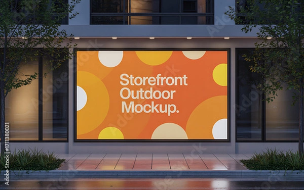Obraz Bright digital storefront display mockup with abstract orange pattern and text illustration