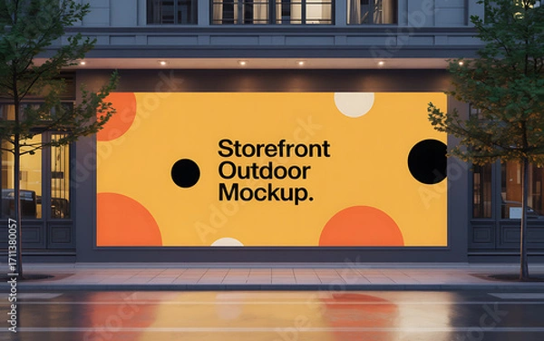 Obraz Outdoor storefront billboard mockup advertising space with abstract shapes at night illustration