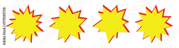 Obraz Red and Yellow Starburst Stickers – Pop Art Sale Tags, Comic Speech Bubbles, and Promotional Badges Vector Set.