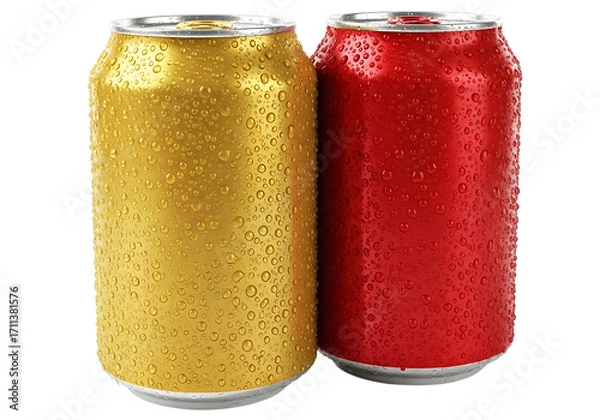 Fototapeta Two condensation covered soda cans isolated on transparent background