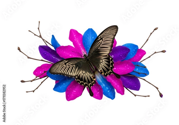 Fototapeta Butterfly on vibrant flower isolated on transparent background