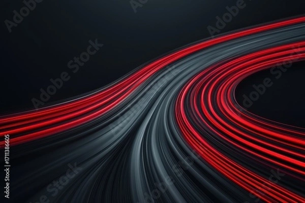 Fototapeta A dynamic abstract image featuring red and black light trails, suggesting movement and speed against a dark backdrop.