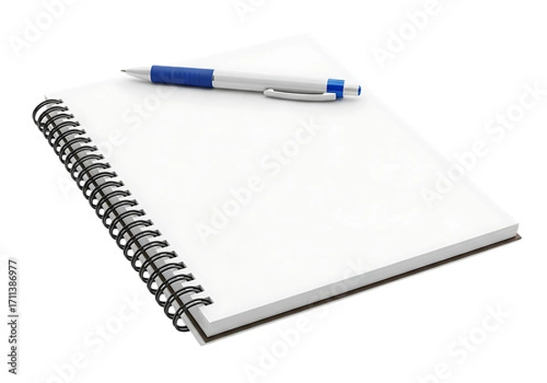 Fototapeta Spiral notebook and pen isolated on transparent background