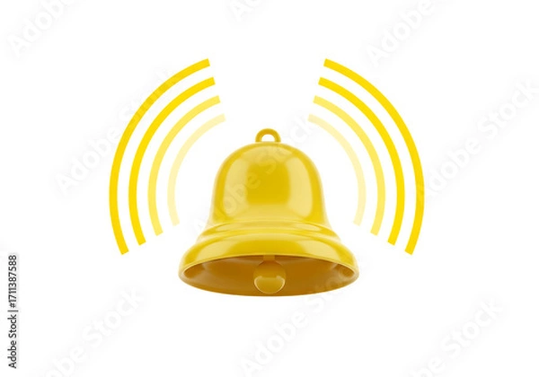 Fototapeta Golden bell ringing sound waves isolated on transparent background