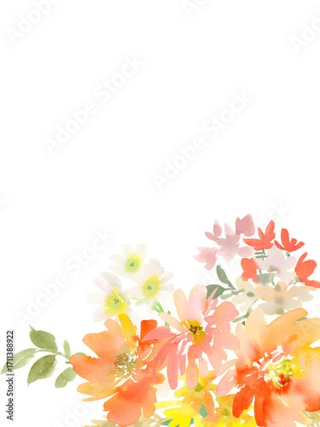 Fototapeta Hand painted abstract watercolor floral transparent background for wedding invitation, banner, SNS and post card. PNG file. Autumn botanical card template.