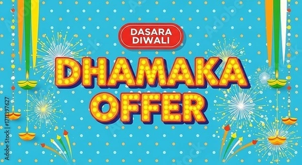 Fototapeta Celebrate Dasara and Diwali with a vibrant Dhamaka offer, a season of light, joy, and prosperity for all