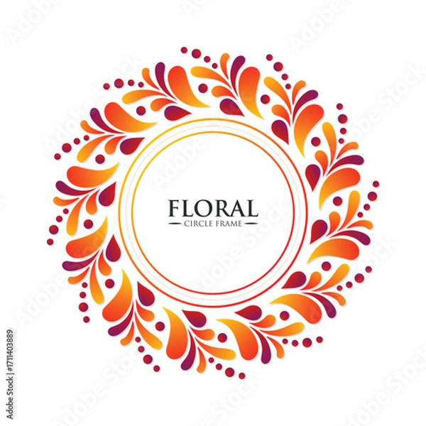 Fototapeta Abstract Decorative Floral Circle Frame Border with Orange and Burgundy Accents