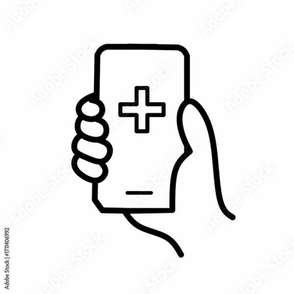 Fototapeta medical symbol on white background With vector model of hand holding mobile phone for health application theme 