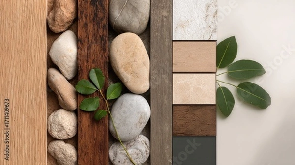 Obraz Natural stone, wood, and leaf samples