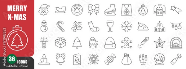 Fototapeta Christmas thin line icon . Editable stroke . Vector . Set 1 of 5 .