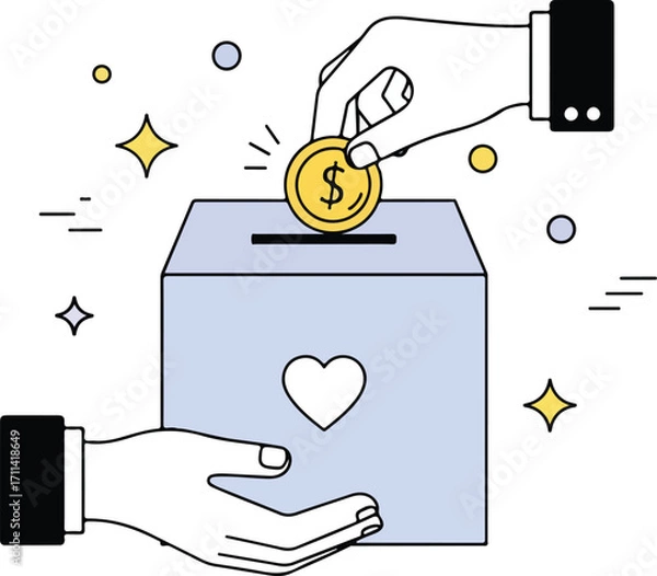 Fototapeta Donating money to charity isolated on white background with heart symbol