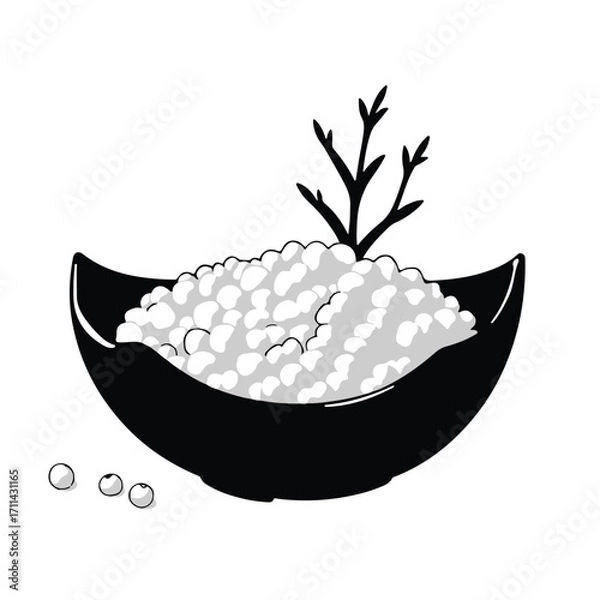 Fototapeta Isekai anime style, classic black and white vector silhouette of couscous on a white background, timeless elegance, expressive composition