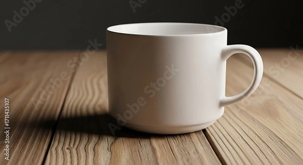 Fototapeta White Mug on Wooden Table.