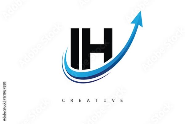 Fototapeta IH Letter Logo with Dynamic Arrow Swoosh – Modern Business Branding, Growth, Progress & Innovation Symbol