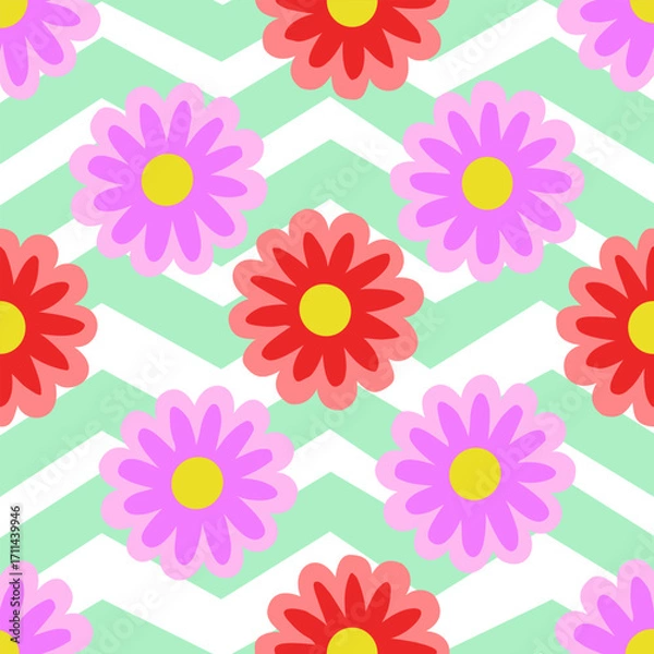 Obraz beautiful hand-drawn digital art vector background featuring floral patterns in shades of purple, red, yellow, and green, designed as an elegant decorative wallpaper.