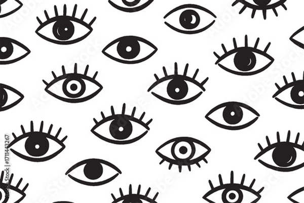 Fototapeta Hand Drawn Eye Pattern – Seamless Doodle Illustration